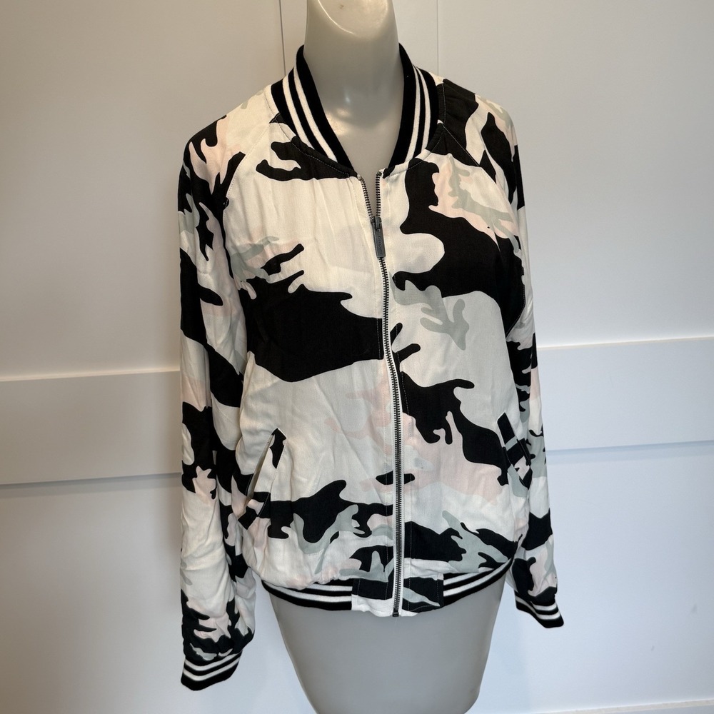 Women's Camo Sanctuary Bomber Jacket Pink Black Gray White Military Streetwear M